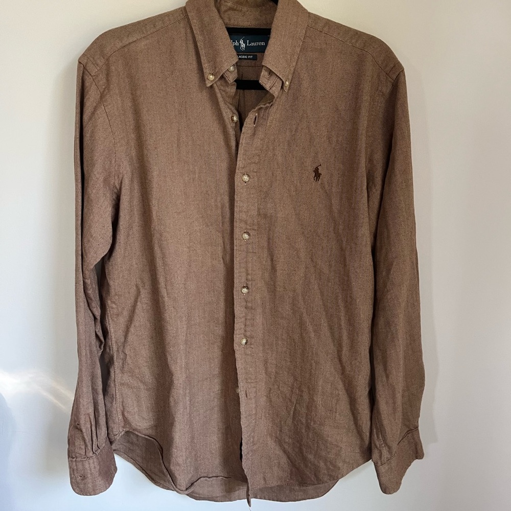 Ralph Lauren classic fit mens casual button up size M in tan